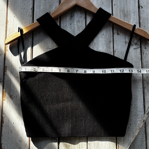 Babaton Black Ribbed Bandage Crop Top Crisscross Back Stretch Nylon Size M - Picture 4 of 8